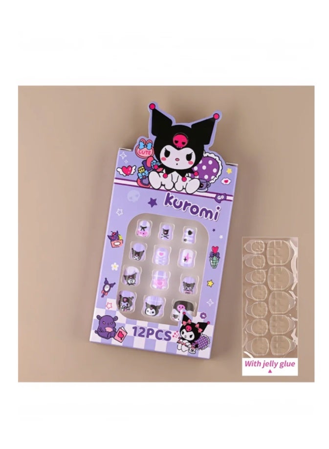 12pcs Kuromi Press On Nails for Kids, Cute Cartoon False Nail Tips with Manicure Tool, Removable DIY Nail Patch Set for Girls - Image 4