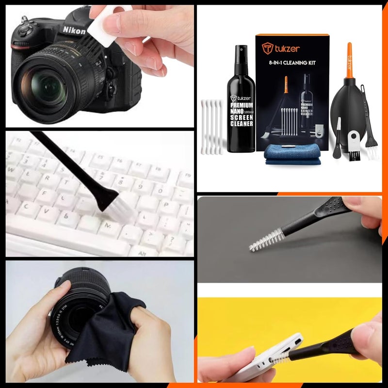 tuKZer Professional 8in1 Cleaning Kit for Laptop Tablet Smartphone Camera Airpod (100mlCleaning Solution AirBlower CottonSwabs Suede Plush Microfiber Cloth Antistatic Cleaning Bristle Universal Brush) - Image 4