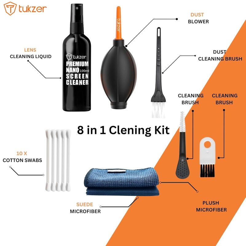 tuKZer Professional 8in1 Cleaning Kit for Laptop Tablet Smartphone Camera Airpod (100mlCleaning Solution AirBlower CottonSwabs Suede Plush Microfiber Cloth Antistatic Cleaning Bristle Universal Brush) - Image 5