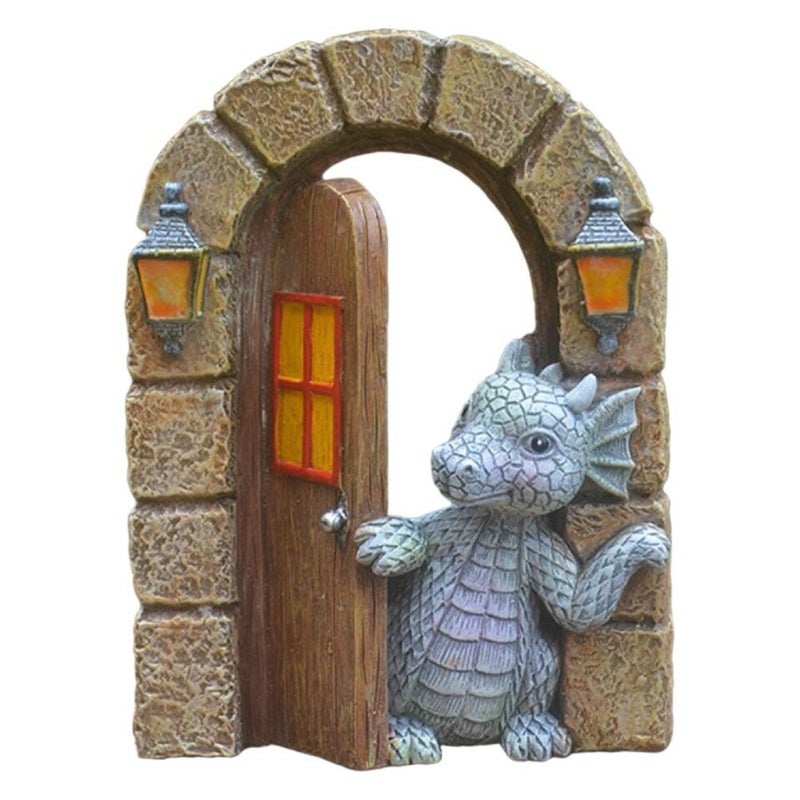 Dinosaur Open Window Door Sculpture Garden Cartoon Decor Wall Mount Home Resin Craft - Image 3