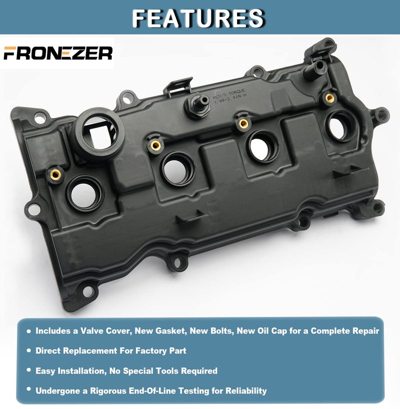 FRONEZER Engine Valve Cover with Gasket Bolts & Oil Filler Cap Compatible with 2013-2018 Nissan Altima 2016-2017 Nissan Murano 2014 Nissan Pathfinder 2014-2017 Nissan Rogue Infiniti QX60 2.5L Part# 13264-3KY0A - Image 2