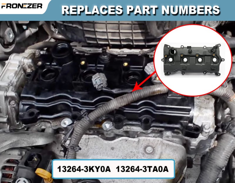 FRONEZER Engine Valve Cover with Gasket Bolts & Oil Filler Cap Compatible with 2013-2018 Nissan Altima 2016-2017 Nissan Murano 2014 Nissan Pathfinder 2014-2017 Nissan Rogue Infiniti QX60 2.5L Part# 13264-3KY0A - Image 3