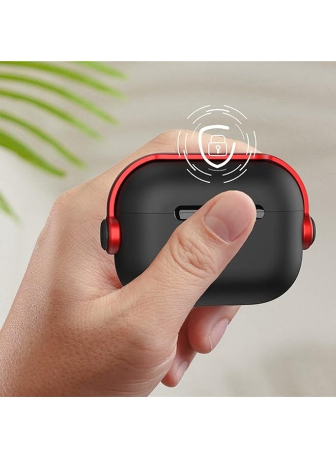 Case for AirPods Pro 2nd Generation 2022, Protective Silicone Skin Cover with Closure Lid, Front LED Visible, Shockproof Case with Wrist Strap, Compatible with AirPods Pro 2 (Black Red) - Image 4