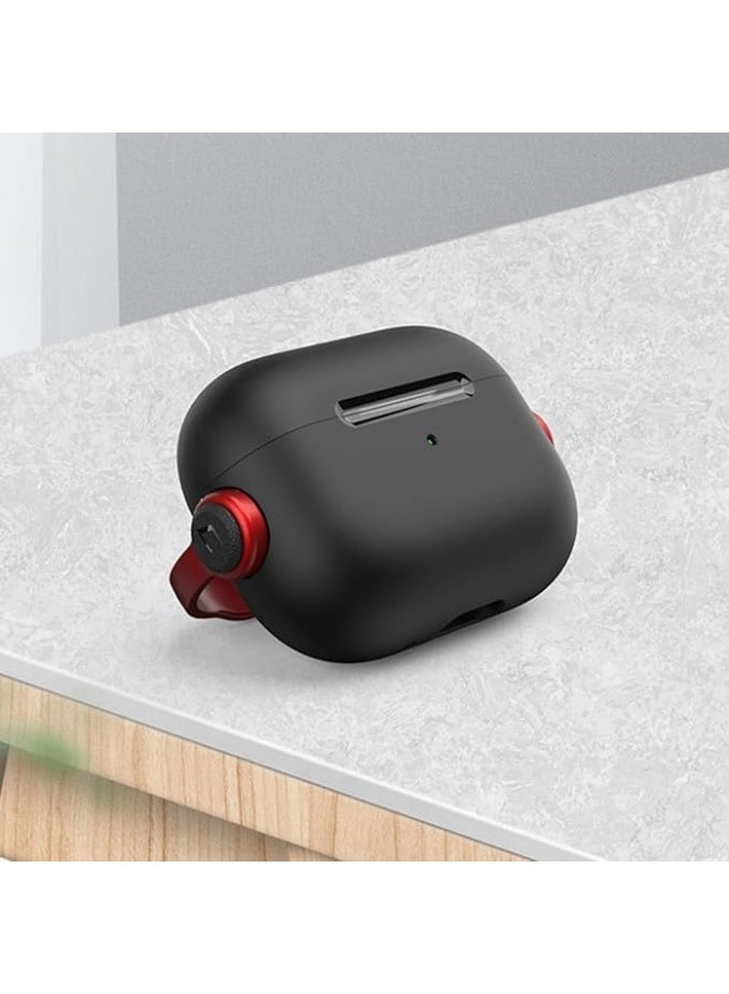 Case for AirPods Pro 2nd Generation 2022, Protective Silicone Skin Cover with Closure Lid, Front LED Visible, Shockproof Case with Wrist Strap, Compatible with AirPods Pro 2 (Black Red) - Image 2