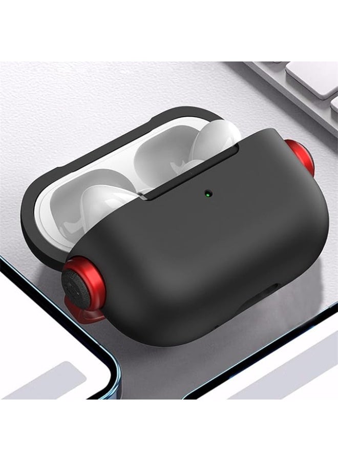 Case for AirPods Pro 2nd Generation 2022, Protective Silicone Skin Cover with Closure Lid, Front LED Visible, Shockproof Case with Wrist Strap, Compatible with AirPods Pro 2 (Black Red) - Image 5