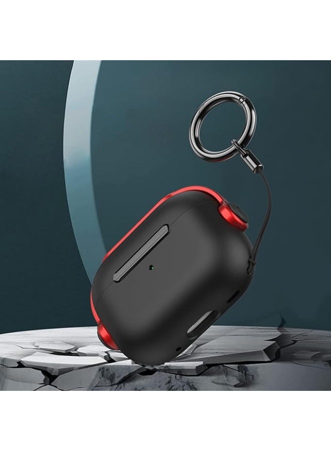 Case for AirPods Pro 2nd Generation 2022, Protective Silicone Skin Cover with Closure Lid, Front LED Visible, Shockproof Case with Wrist Strap, Compatible with AirPods Pro 2 (Black Red) - Image 3