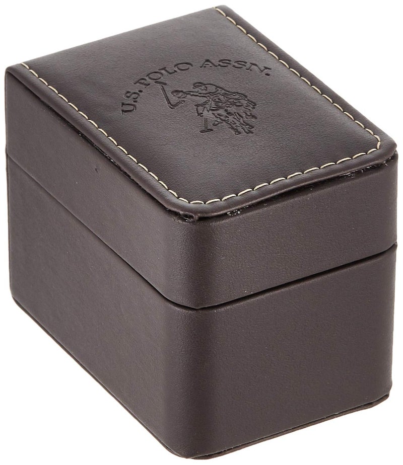 U.S. Polo Assn. ساعة يد أنالوج من يو إس بولو أسن للرجال مصنوعة من الفولاذ المقاوم للصدأ مع قرص أسود وإطار دوار – تصميم أنيق، حزام قابل للتعديل، ومقاومة للماء – تناسب المعاصم من 5.5" إلى 8" - Image 5