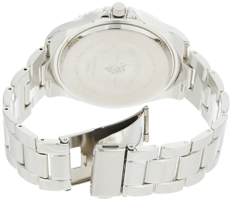 U.S. Polo Assn. ساعة يد أنالوج من يو إس بولو أسن للرجال مصنوعة من الفولاذ المقاوم للصدأ مع قرص أسود وإطار دوار – تصميم أنيق، حزام قابل للتعديل، ومقاومة للماء – تناسب المعاصم من 5.5" إلى 8" - Image 2