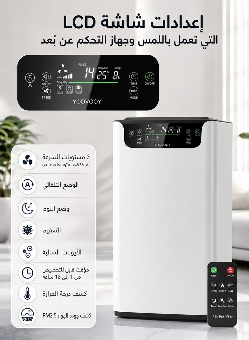 YOOVOOY Air Purifier Pro (Up to 80㎡) – True HEPA Filter, UV Sterilization & Ionizer, Real-Time PM2.5 LED Display, Ultra-Quiet Remote Control - Image 3