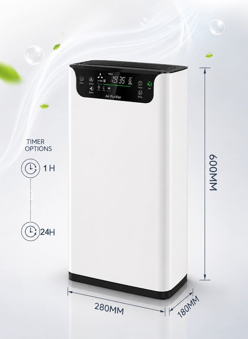 YOOVOOY Air Purifier Pro (Up to 80㎡) – True HEPA Filter, UV Sterilization & Ionizer, Real-Time PM2.5 LED Display, Ultra-Quiet Remote Control - Image 4