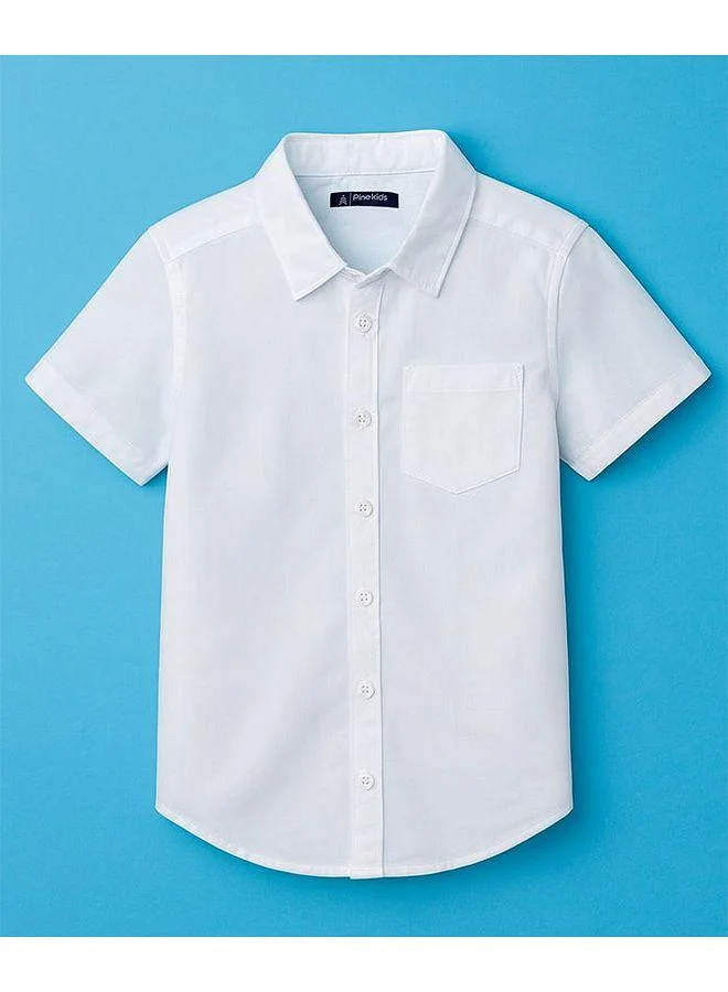 Pine Kids Pine Kids Cotton Woven Half Sleeves Solid Shirt - White