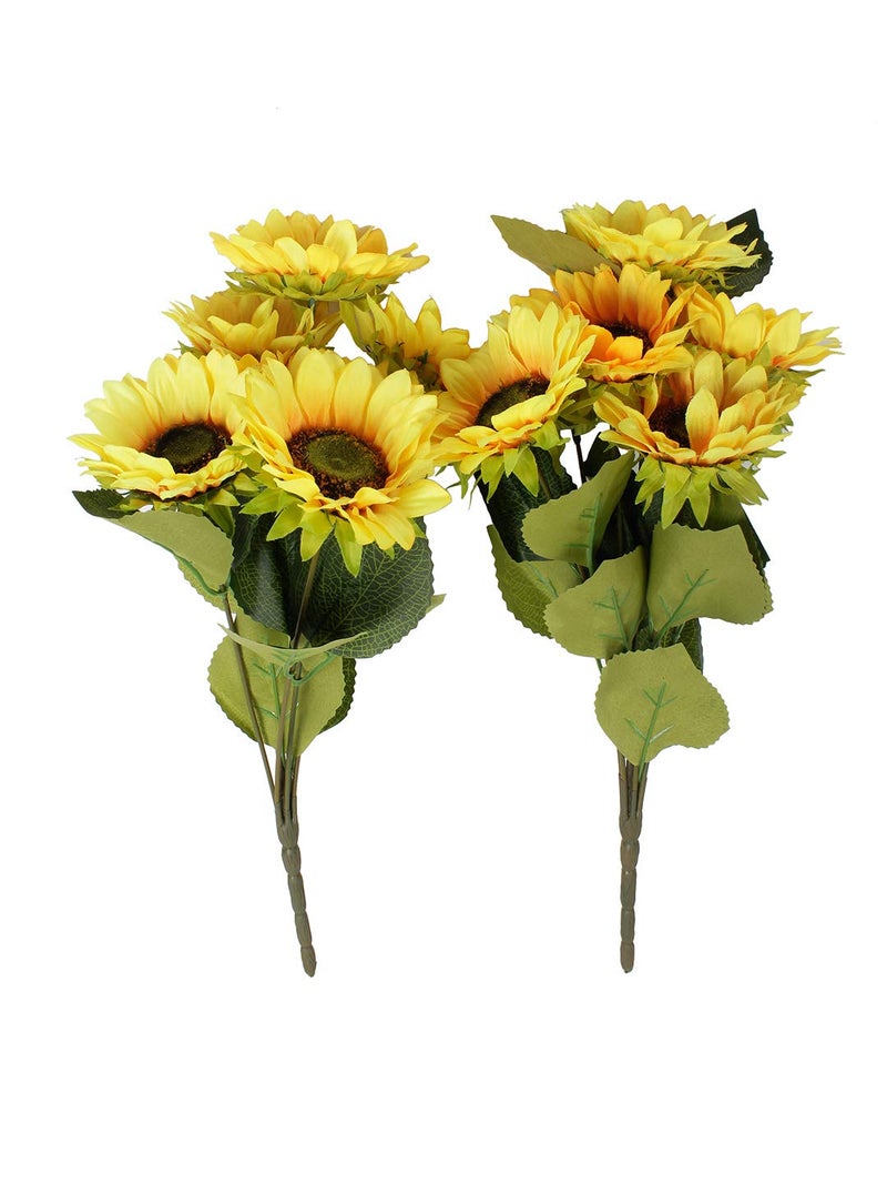 Fourwalls Polyester and Plastic Artificial Sunflower Bunches 10 cm x 10 cm x 66 cm Yellow Set of 2 - Image 4