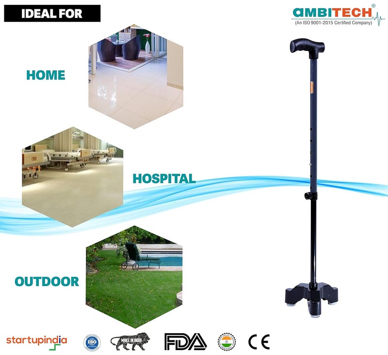 AMBITECH عصا المشي ثلاثية القوائم القابلة للتعديل في الارتفاع من MS المتميزة (صنع في الهند) (رمادي) - Image 5
