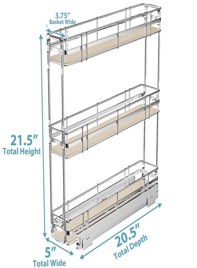 MODCART Pull Out Spice Rack Cabinet Organizer 5" W x 20½" D, 3 Tier Heavy Duty Slide Out Wood Shelf for Narrow Cabinet, Pull Out Storage for Kitchen - Image 3
