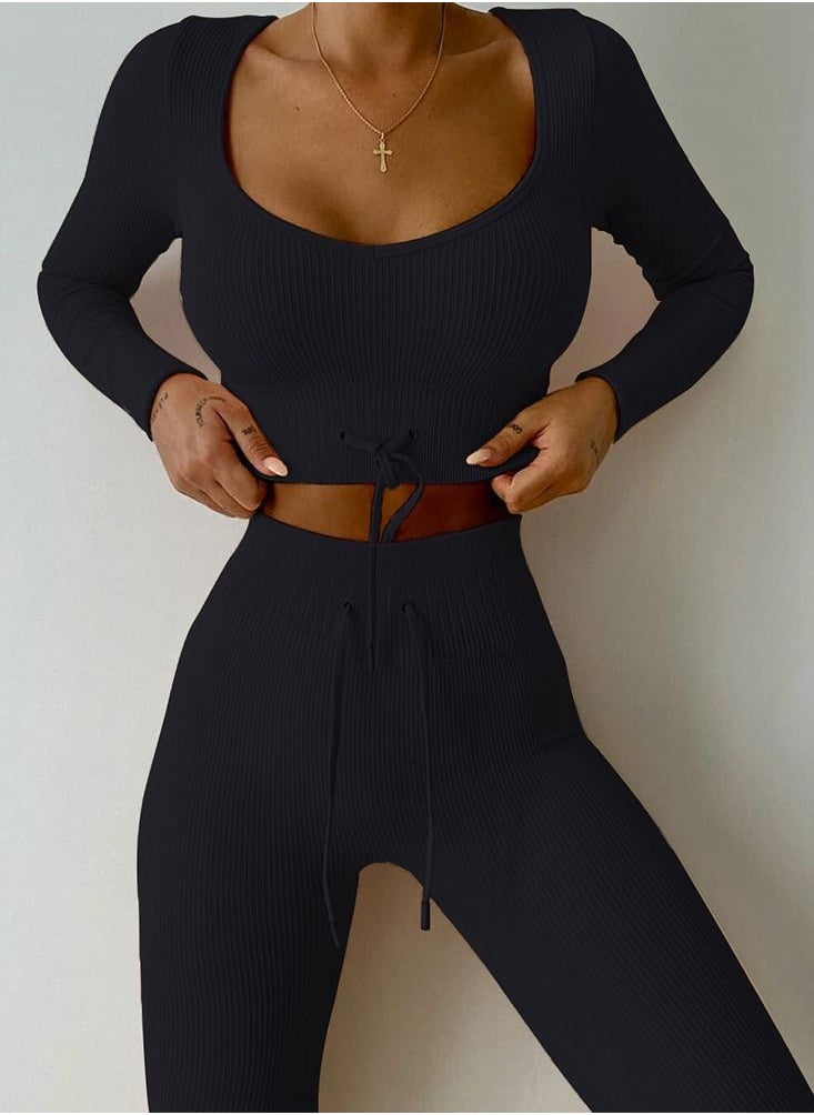 NIBEMINENT - Running fitness sportswear suit yoga two-piece set gather high waist hip hip slim stretch sports suit - Image 1
