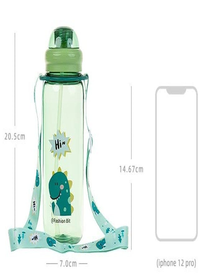 تيمسون زجاجة ماء تيمسون اللطيفة للأطفال - زجاجة شرب بتصميم حيوانات كرتونية مع ماصة وحزام قابل للتعديل، زجاجة ماء أنيقة مع ماصة، زجاجة ماء مدرسية للأطفال - 520 مل (FB-5385) (أسود) - Image 3