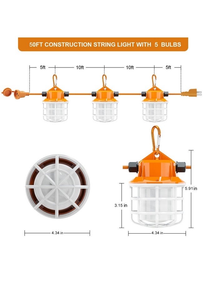 NS 50FT Construction String Lights LED Industrial Grade Super Bright for Construction Sites, Temporary Work, Renovation, Jobsite, and All Outdoor Lighting, with 5 Bulbs and Climbing Hook - Image 1