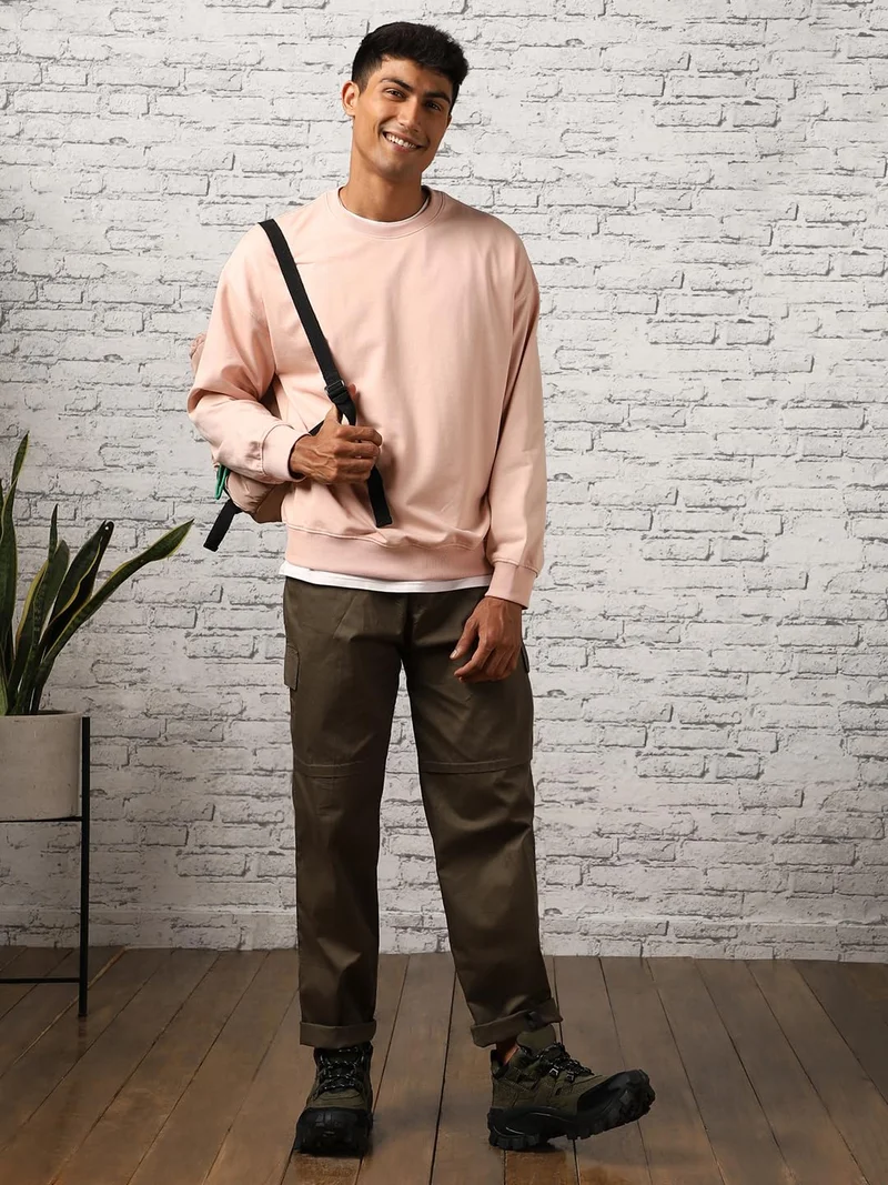 نوبيرو Oversized Pink Clay Sweatshirt for Men