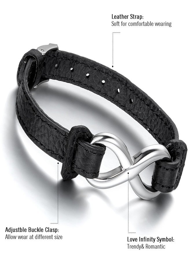 Cupimatch 2PCS Stainless Steel Love Infinity Couples Leather Bracelet for Men Women, Adjustable for Mothers Day - Image 5