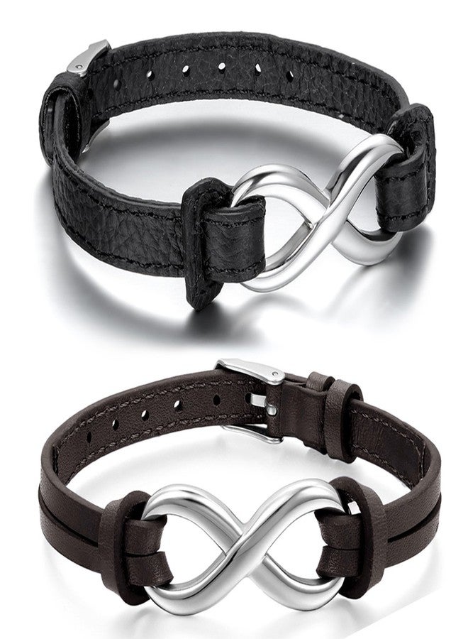 Cupimatch 2PCS Stainless Steel Love Infinity Couples Leather Bracelet for Men Women, Adjustable for Mothers Day - Image 1