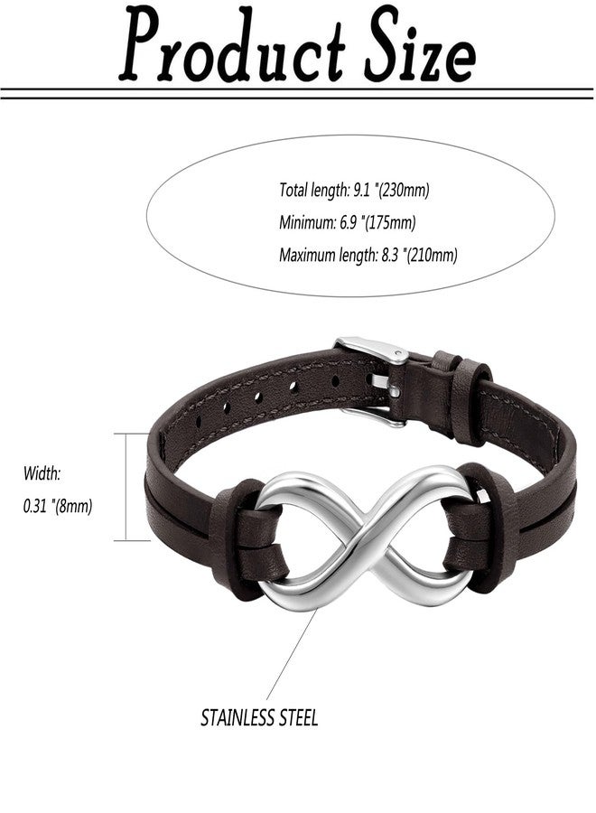 Cupimatch 2PCS Stainless Steel Love Infinity Couples Leather Bracelet for Men Women, Adjustable for Mothers Day - Image 2