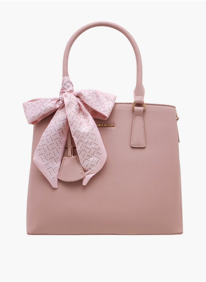 Flora Bella By Shoexpress Scarf Accent Tote Bag with Double Handle and Zip Closure  - Image 3