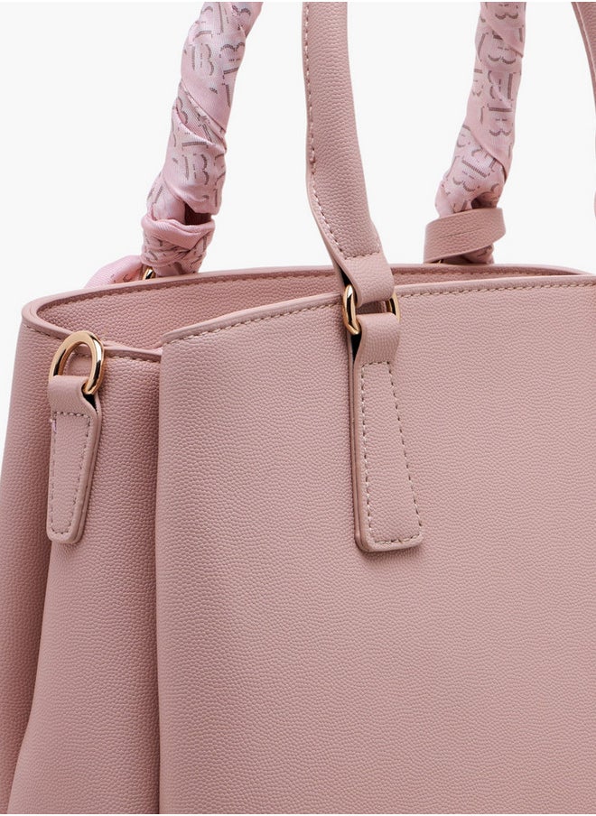 Flora Bella By Shoexpress - Scarf Accent Tote Bag with Double Handle and Zip Closure - Image 1