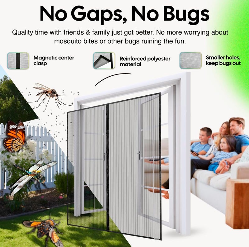 iGotTech UnBugs Magnetic Screen Door - Fits French Door & Double Doors up to 62 x 82 Inches MAX - Pet & Kid Friendly, Self-Closing - Hands Free Magnet Closure Keeps Bugs Out & Breeze in - Image 5