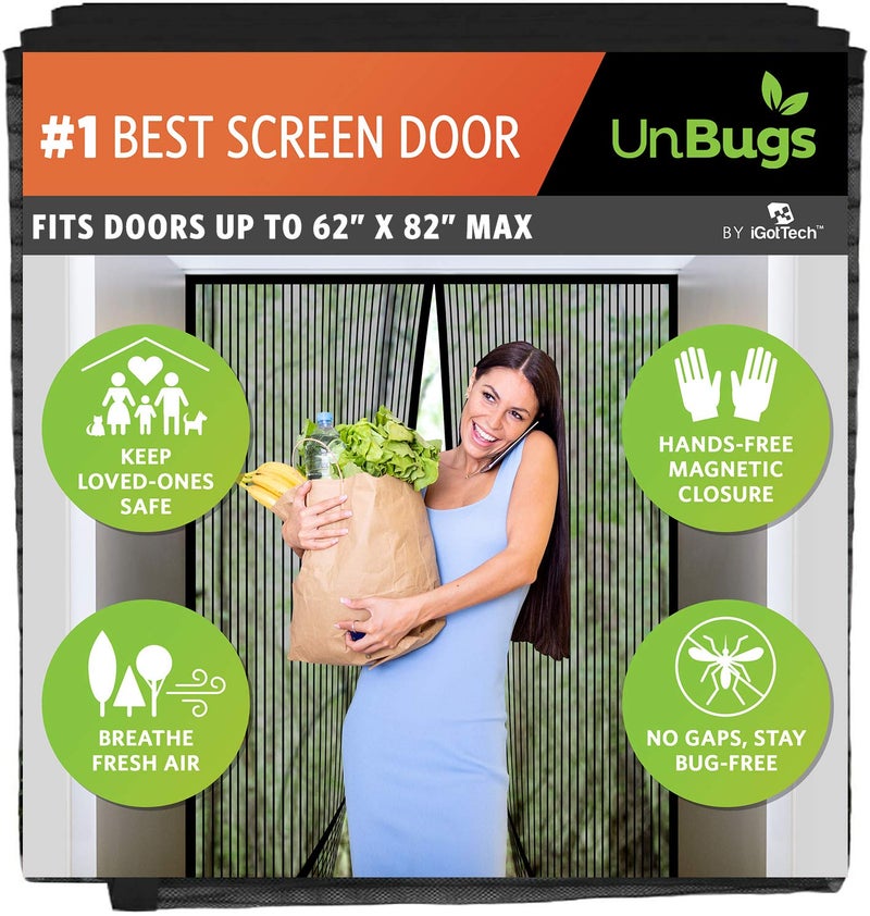iGotTech UnBugs Magnetic Screen Door - Fits French Door & Double Doors up to 62 x 82 Inches MAX - Pet & Kid Friendly, Self-Closing - Hands Free Magnet Closure Keeps Bugs Out & Breeze in - Image 1