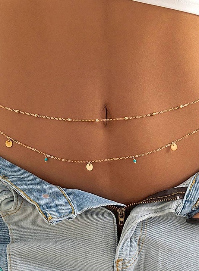 MODRSA 2pcs Belly Chain Waist Chain for Women Gold Waist Jewelry for Women Gold Belly Chains Stomach Jewelry Sexy Body Chains non Tarnish Waterproof Summer Vocation - Image 3