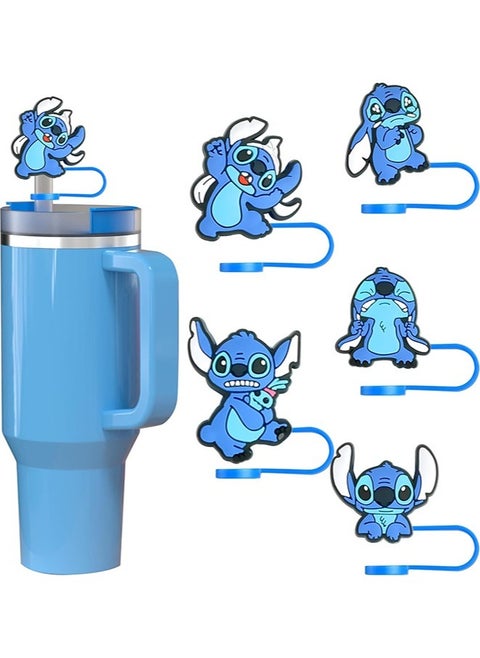 5Pcs Straw Cover Cap for Stanley Cup Silicone Straw Topper Compatible with 30&40 Oz Tumbler with Handle 10mm 0.4in Dust-Proof Reusable Straw Tips Lids (Lilo & Stitch)