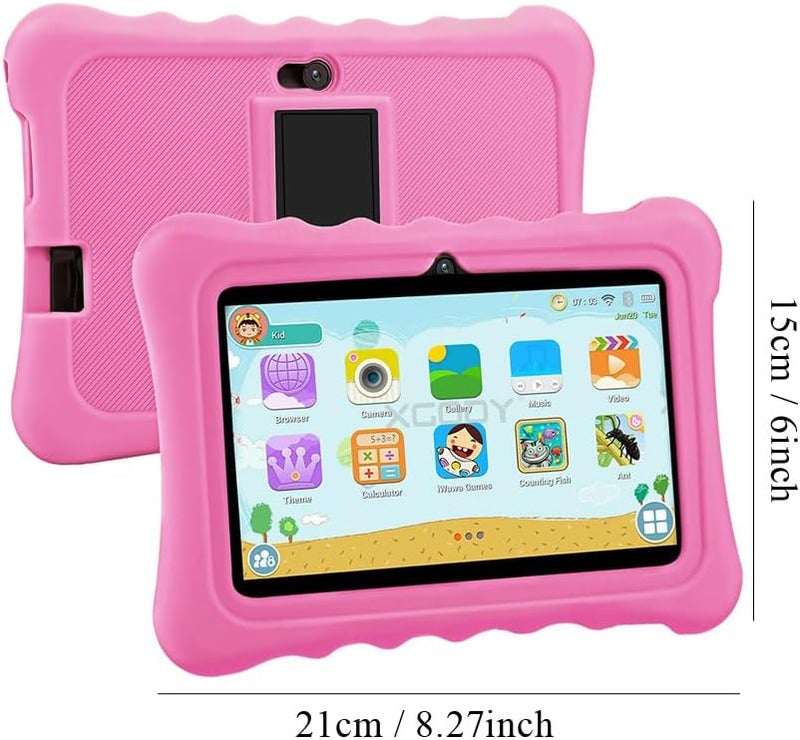 ZEKAROUL 7 inch Kids Tablet, Quad Core Android 11 2GB 32GB, Parental Control, Eye Protection, Shockproof Case, Dual Camera, WiFi, Bluetooth, Learning Tablet for Kids - T7 (Pink) - Image 2
