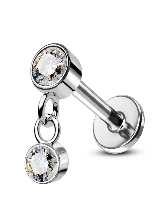 كوتشارم مجوهرات ثقب الأذن COCHARM G23 من التيتانيوم، 16 غرام، حلق غضروفي ملولب، ظهر مسطح، مرصع بالزركون، متدلي، مصنوع من الفولاذ الجراحي، 6 مم، مناسب لأعلى الأذن - Image 1