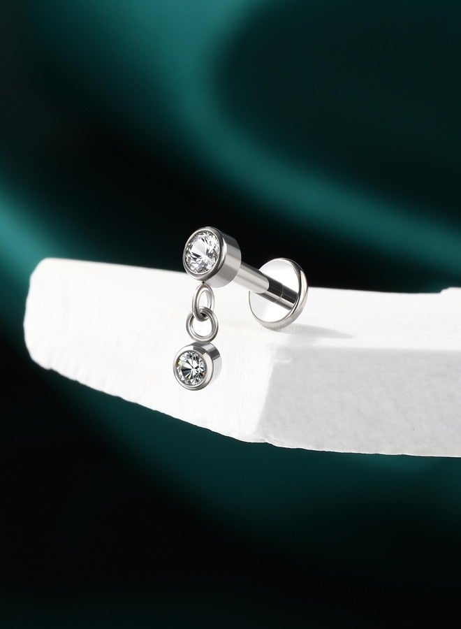كوتشارم مجوهرات ثقب الأذن COCHARM G23 من التيتانيوم، 16 غرام، حلق غضروفي ملولب، ظهر مسطح، مرصع بالزركون، متدلي، مصنوع من الفولاذ الجراحي، 6 مم، مناسب لأعلى الأذن - Image 5