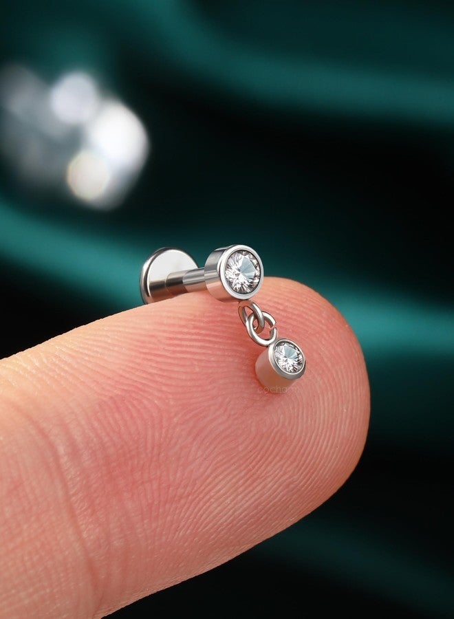 كوتشارم مجوهرات ثقب الأذن COCHARM G23 من التيتانيوم، 16 غرام، حلق غضروفي ملولب، ظهر مسطح، مرصع بالزركون، متدلي، مصنوع من الفولاذ الجراحي، 6 مم، مناسب لأعلى الأذن - Image 4