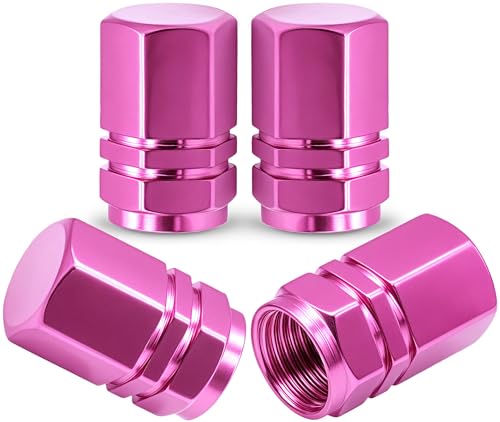 MEAJOO 4PCS Tire Valve Stem Caps with Rubber ORing Corrosion Resistant LeakProof Aluminum Alloy Universal Wheel Valve Covers for Cars SUV Trucks Bikes Motorcycles BicyclesPink - Image 1