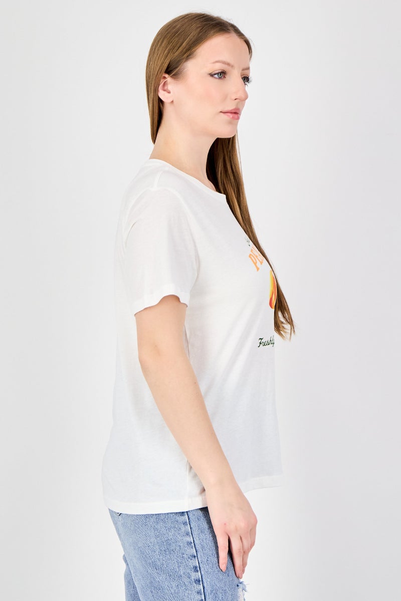 ONLY Women Crew Neck Short Sleeve Graphic Print T-Shirt, Ivory - Image 3