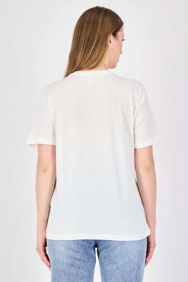 ONLY Women Crew Neck Short Sleeve Graphic Print T-Shirt, Ivory - Image 2
