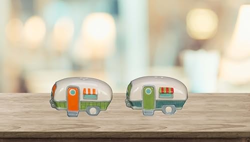 Beachcombers Ceramic Salt and Pepper Camper Design Shaker Matching Set 2" x 6.25" Coastal Beach Mountain Summer House Camping RV Kitchen Decor Decoration Cream - Image 4