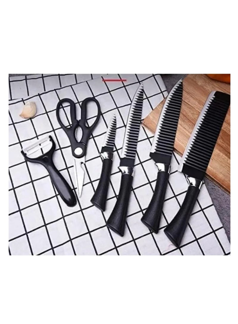 Kitchen Knives Non Stick Lightweight Wavy Knife with Ergonomic Handle Includes Chef Knife, Slice Knife, Fine Slicer, Paring Knife, Vegetable Peeler, Scissors  - Image 5