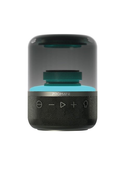 Promate Bluetooth Speaker with TWS, 360 HD Surround Sound, LED Show and Multiple Connectivity Options, Glitz Black