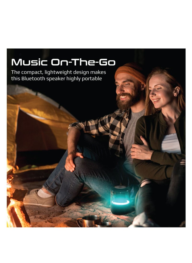 Promate Bluetooth Speaker with TWS, 360 HD Surround Sound, LED Show and Multiple Connectivity Options, Glitz Black