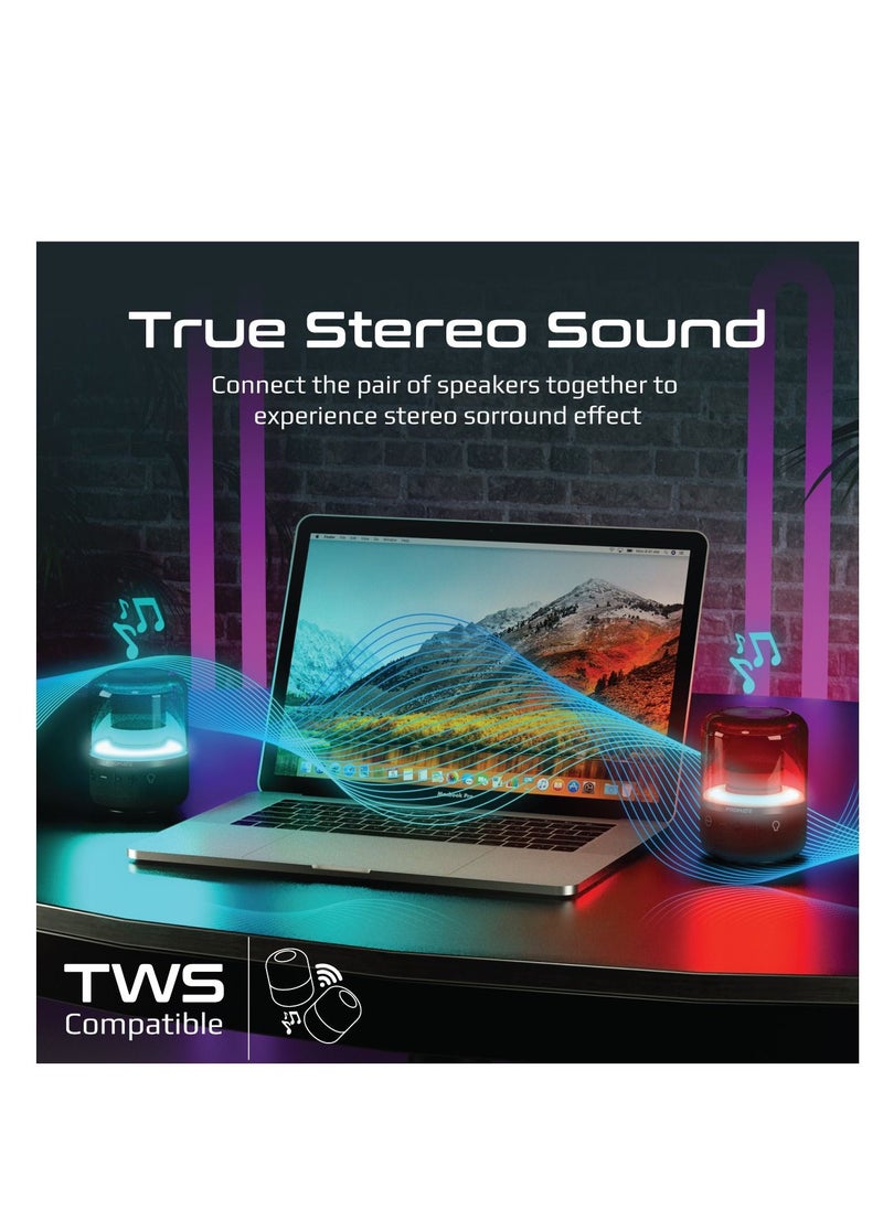 Promate Bluetooth Speaker with TWS, 360 HD Surround Sound, LED Show and Multiple Connectivity Options, Glitz Black