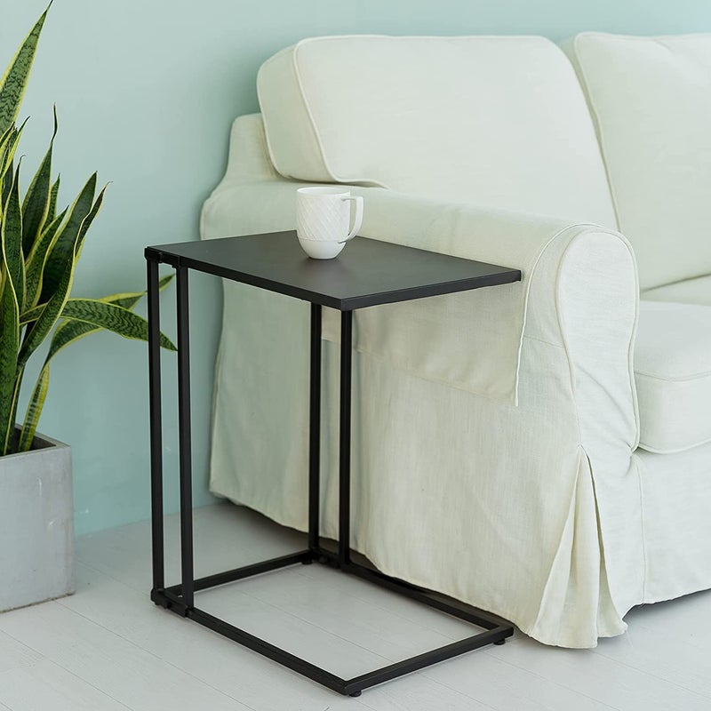 INDIAN DECOR INDIAN DECOR 48339 Side End C Table for Sofa Living Room Couch Table Snack Table That Slide Under for Small Spaces Coffee End Side Sofa Table with Black Metal Frame and Top  - Image 2
