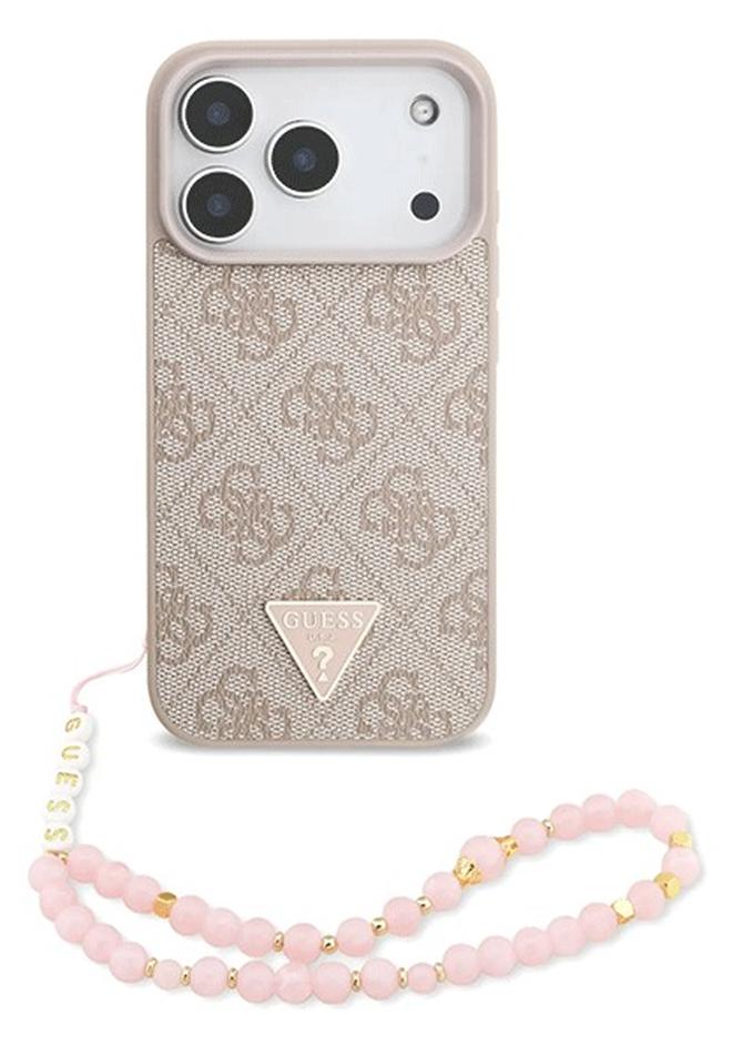 جس حافظة آيفون  برو ماكس ماج سيف جلد بولي يوريثان بشعار  صغير وحبل وردي - Image 1