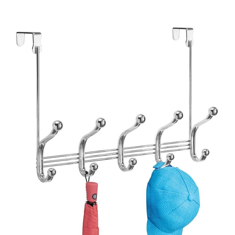 IDesign iDesign York Metal Over the Door Organizer 5Hook Rack for Coats Hats Robes Towels Jackets Purses Bedroom Closet and Bathroom 1528 x 525 x 11 Chrome