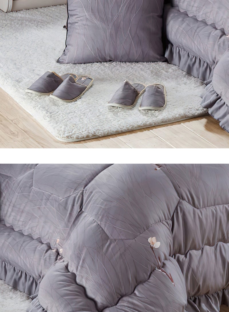 Moon Bed In A Bag Medium Filling King Size Comforter Set, 10 Pcs Floral Bedding Set Size 220 X 240 Cm with Comforter, Quilted Bed Skirt, Pillowcases, Cushion & Bedroom Slipper, Multicolor  - Image 3