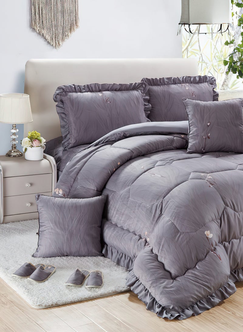 Moon Bed In A Bag Medium Filling King Size Comforter Set, 10 Pcs Floral Bedding Set Size 220 X 240 Cm with Comforter, Quilted Bed Skirt, Pillowcases, Cushion & Bedroom Slipper, Multicolor  - Image 1