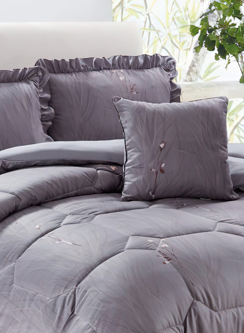 Moon Bed In A Bag Medium Filling King Size Comforter Set, 10 Pcs Floral Bedding Set Size 220 X 240 Cm with Comforter, Quilted Bed Skirt, Pillowcases, Cushion & Bedroom Slipper, Multicolor  - Image 4