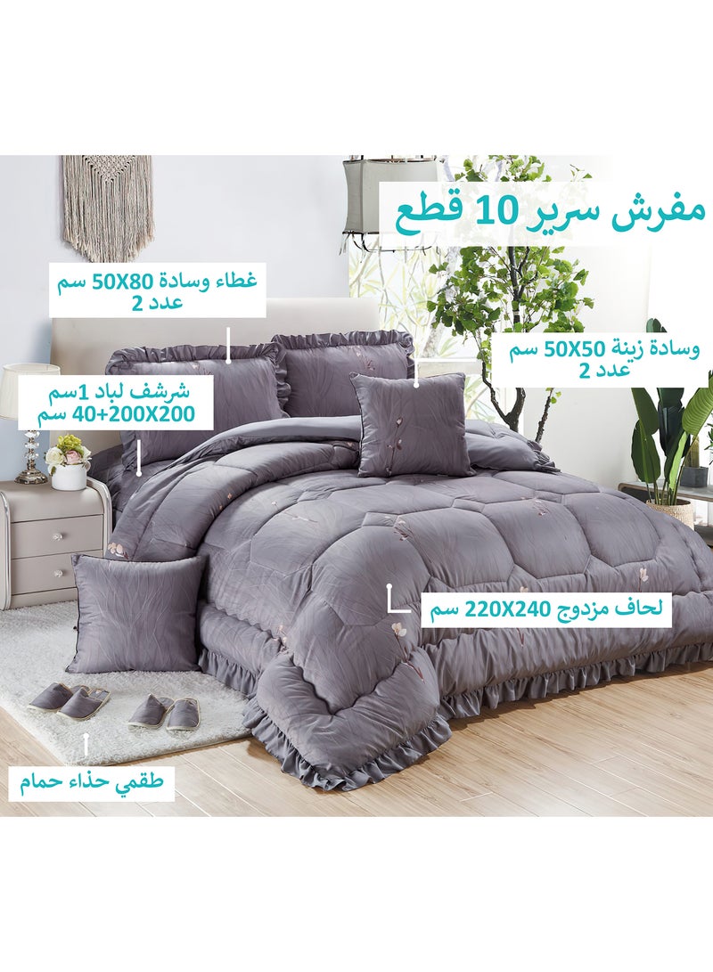 Moon Bed In A Bag Medium Filling King Size Comforter Set, 10 Pcs Floral Bedding Set Size 220 X 240 Cm with Comforter, Quilted Bed Skirt, Pillowcases, Cushion & Bedroom Slipper, Multicolor  - Image 2